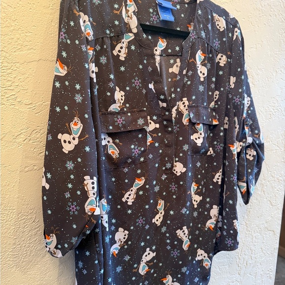 Torrid Disney Frozen Olaf 3/4 length Sleeve Blue Blouse Olaf Sz 1 - Picture 2 of 14